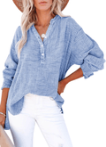 ✨✨Buy 2 Pcs Free Shipping - Womens Casual Gauze Button Neck Long Sleeve Oversized BlousesTops