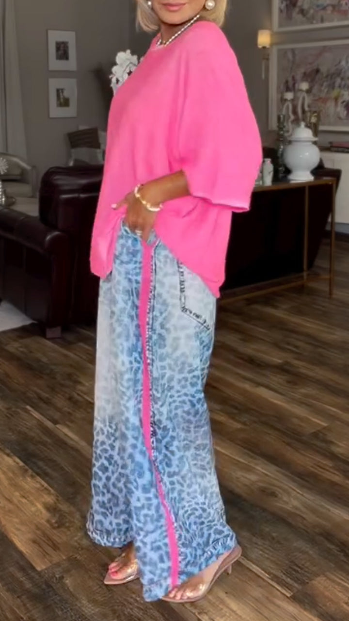 📦📦LAST DAY SAVE 49% ⏰Women's Stand-up Collar Sleeveless Casual Loose Cotton And Linen DressWomens Round Neck Solid Color Top+ Leopard Print Pants Casual Set