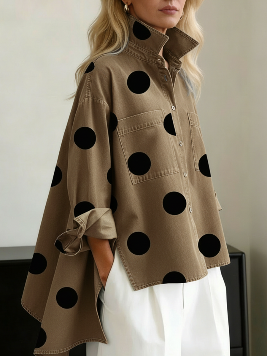 ✨✨Buy 2 Pcs Free Shipping - Elegant Artistic Polka Dot Print Stand-collar Denim Top