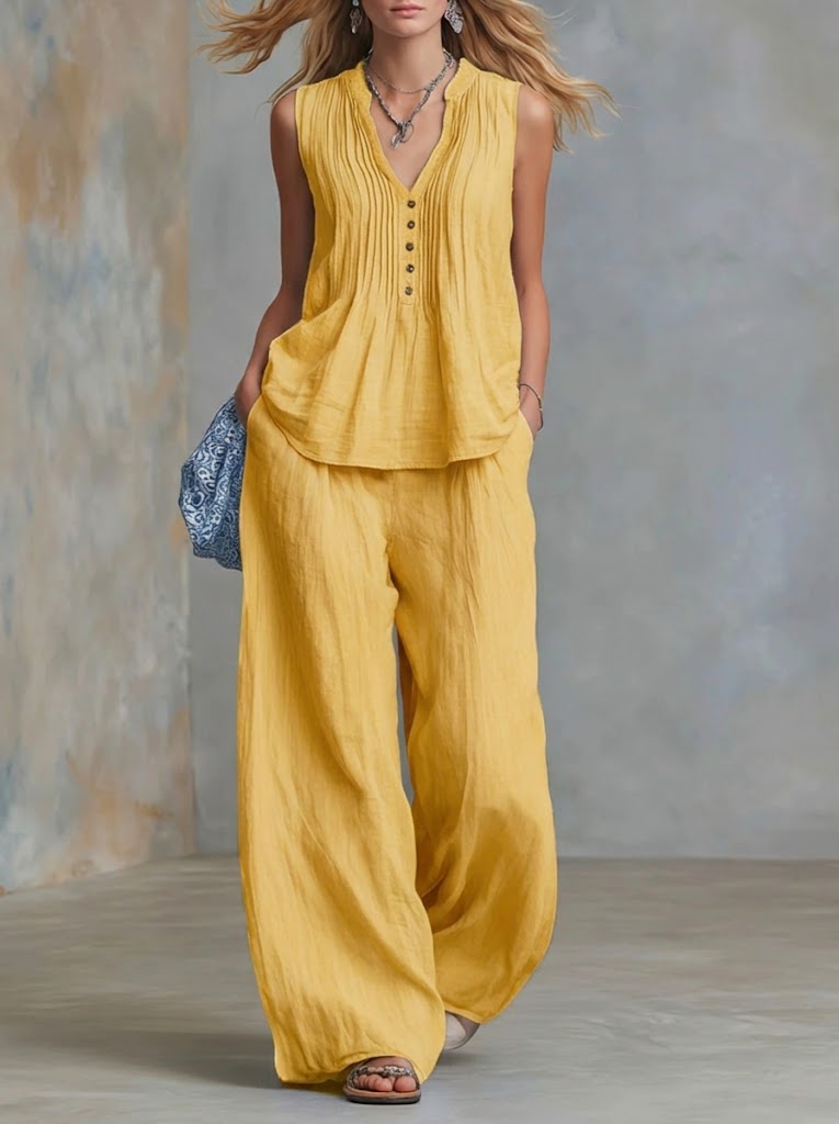 📦📦LAST DAY SAVE 49% ⏰Casual Linen And Cotton Pleated Sleeveless Top And Pants Two-piece Set