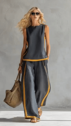 📦📦LAST DAY SAVE 49% ⏰Women's Round Neck Sleeveless Casual Loose Top And High-waisted Loose Wide-leg Pants Cotton And Linen Set