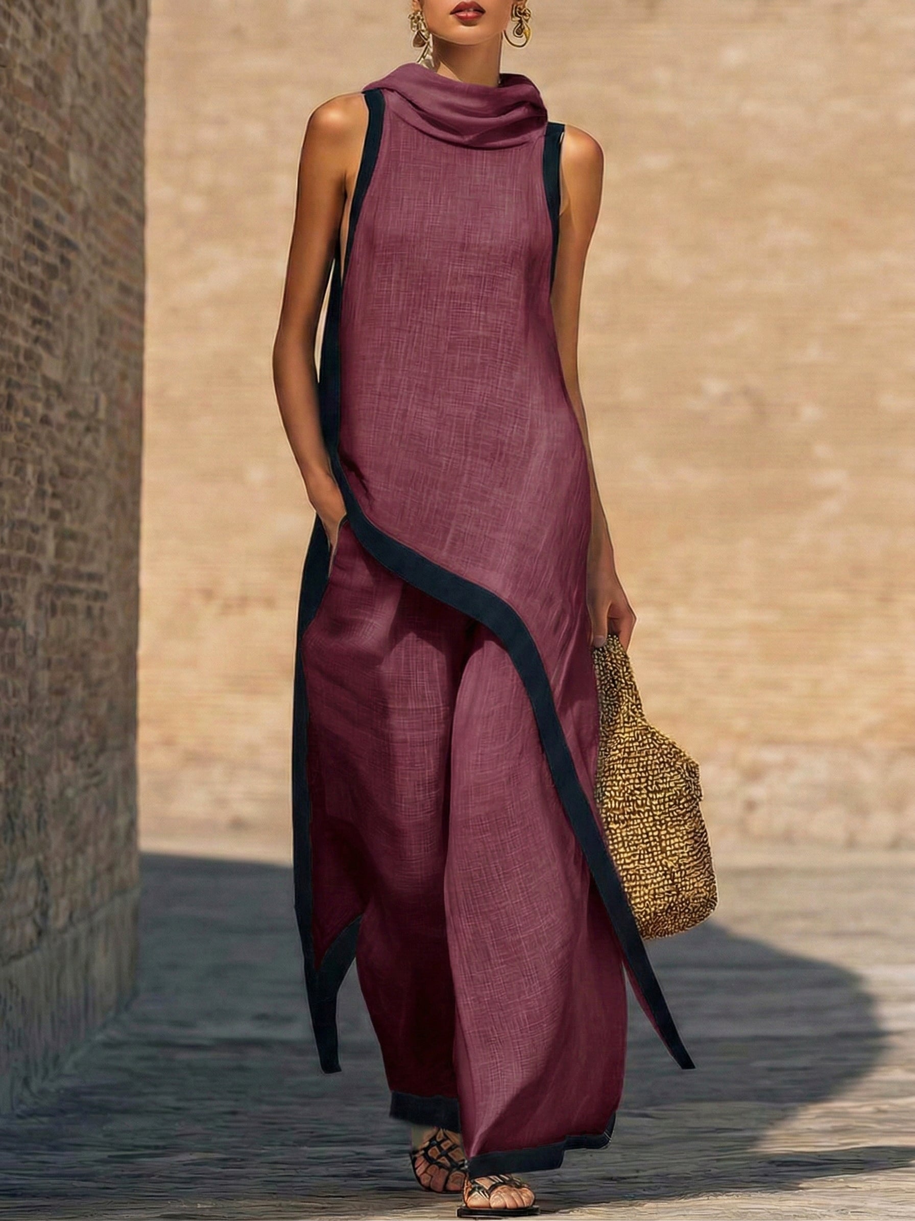 📦📦LAST DAY SAVE 49% ⏰Artistic Cut Trim Elegant Linen Cotton Two-piece Set