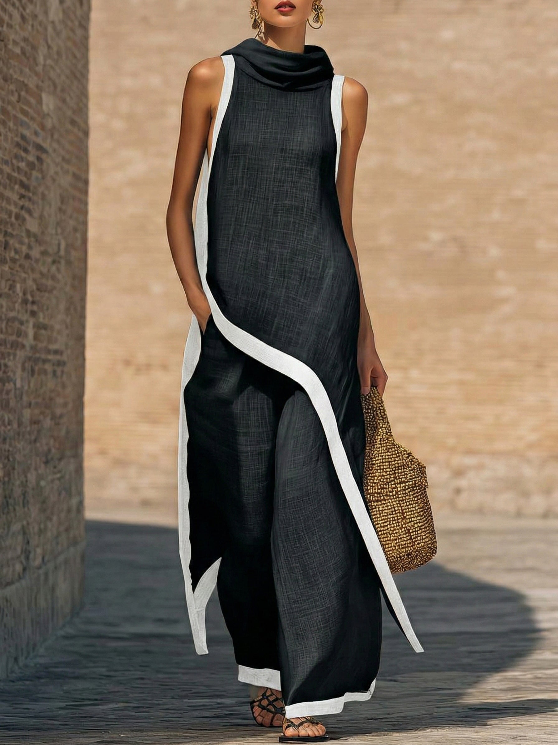 📦📦LAST DAY SAVE 49% ⏰Artistic Cut Trim Elegant Linen Cotton Two-piece Set