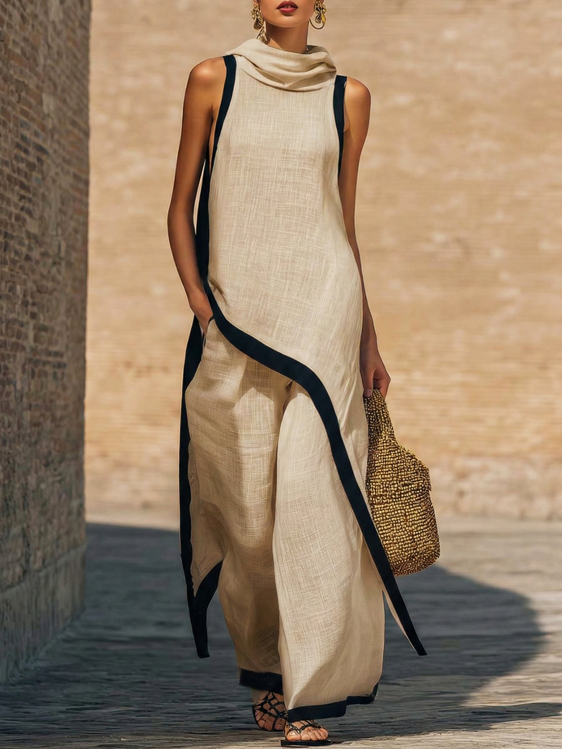 📦📦LAST DAY SAVE 49% ⏰Artistic Cut Trim Elegant Linen Cotton Two-piece Set