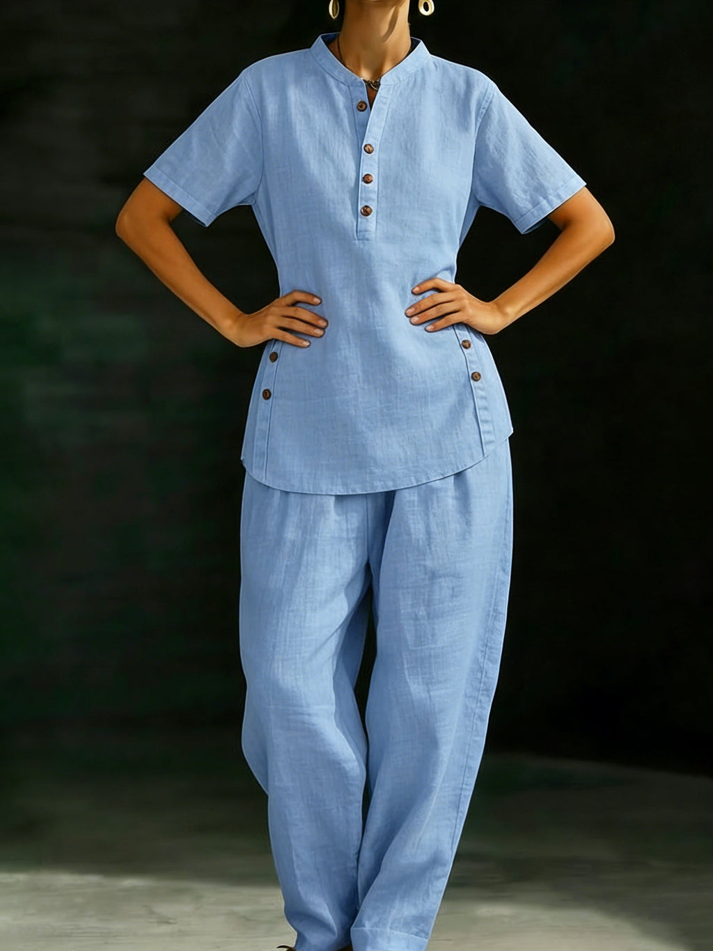 📦📦LAST DAY SAVE 49% ⏰Cozy Casual Button Shirt And Wide-leg Pants Linen Two-piece Set