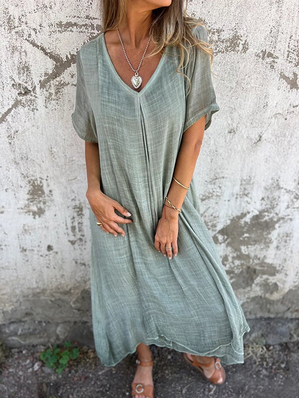 📦📦LAST DAY SAVE 49% ⏰Cotton and Linen V-neck Midi Dress