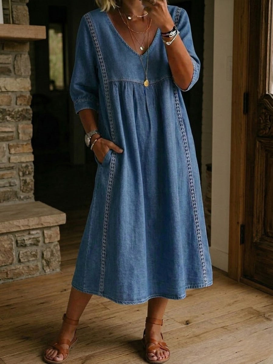 📦📦LAST DAY SAVE 49% ⏰Casual Loose-fitting Denim Dress With Lace Trim