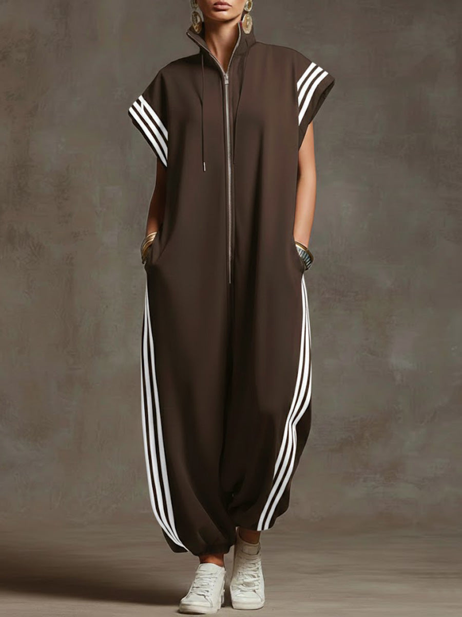 📦📦LAST DAY SAVE 49% ⏰Women's Stand-collar Short-sleeved Casual Loose Cotton Wide-leg Jumpsuit