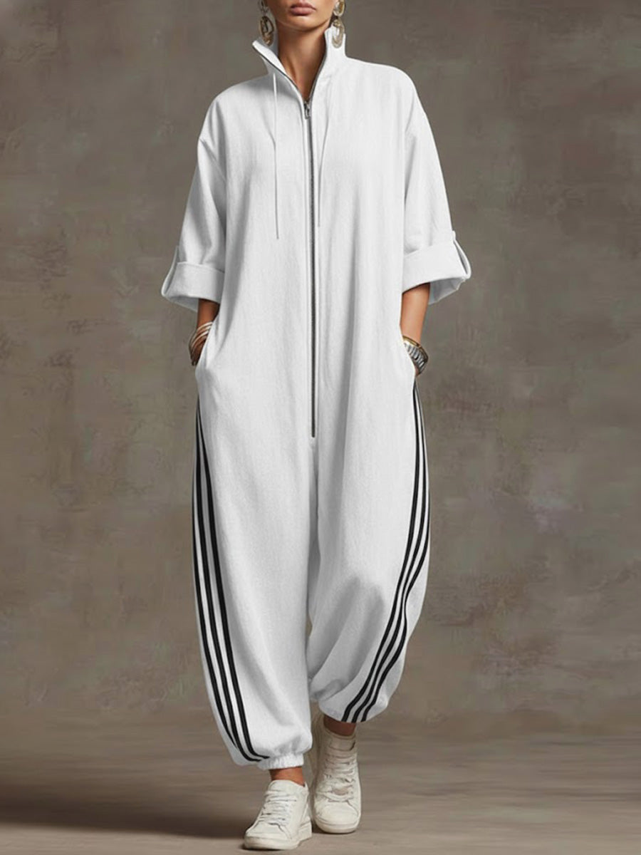 📦📦LAST DAY SAVE 49% ⏰Women's Stand-collar 3/4 Sleeve Casual Loose Hooded Linen Jumpsuit