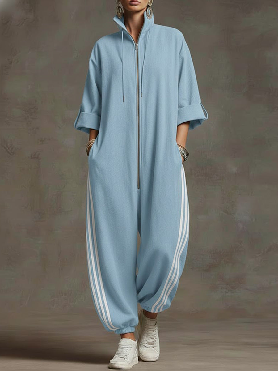 📦📦LAST DAY SAVE 49% ⏰Women's Stand-collar 3/4 Sleeve Casual Loose Hooded Linen Jumpsuit